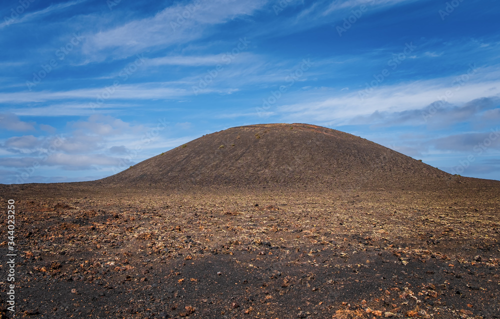 Amazing volcanic landscape of Lanzarote island, Timanfaya national park, Spain. October 2019