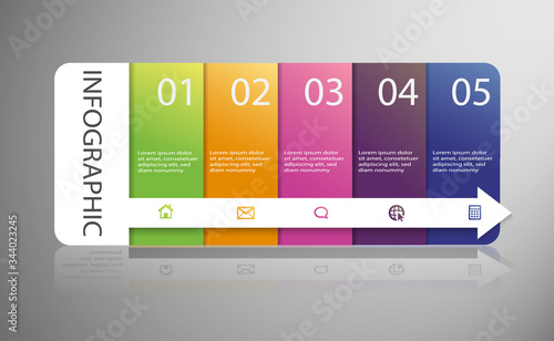 infographic list template element with icons. use for describing or showing workflow, task, timeline, process, information on slide presentation, poster, brochure, banner, etc.