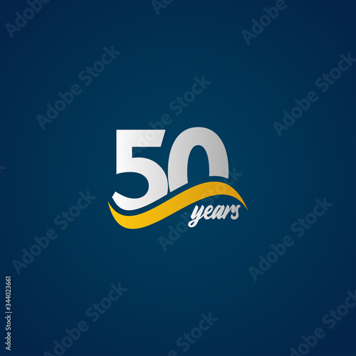 50 Years Anniversary Celebration Elegant White Yellow Blue Logo Vector Template Design Illustration