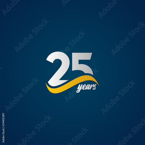 25 Years Anniversary Celebration Elegant White Yellow Blue Logo Vector Template Design Illustration