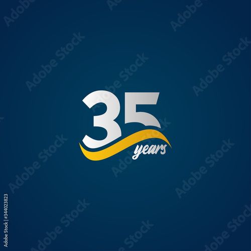 35 Years Anniversary Celebration Elegant White Yellow Blue Logo Vector Template Design Illustration