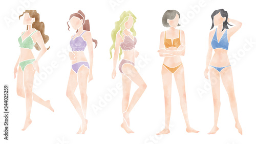 ランジェリーモデル5人イメージイラスト