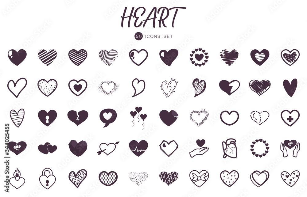 Fototapeta premium 50 Hearts line style icon set vector design