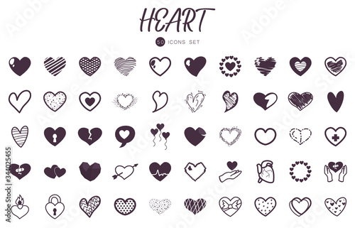 50 Hearts line style icon set vector design