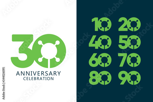 30 Years Anniversary Celebration Green Logo Vector Template Design Illustration