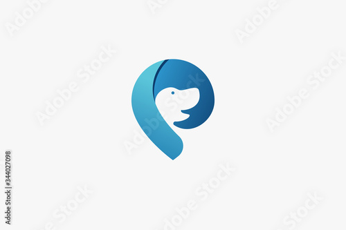 pet care logo vector graphic with an icon that combinated from letter P, pin, puppy, and hand. best for pets care, pets tracker, pets shop,  veterinary, etc.