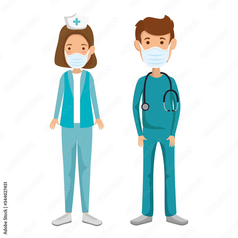 male paramedic with nurse using face mask vector illustration design male paramedic with nurse using face mask vector illustration design