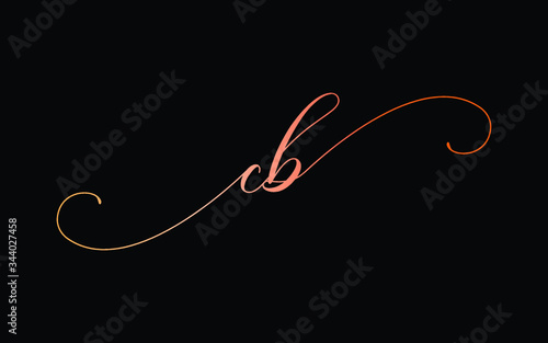 cb or c, b Lowercase Cursive Letter Initial Logo Design, Vector Template