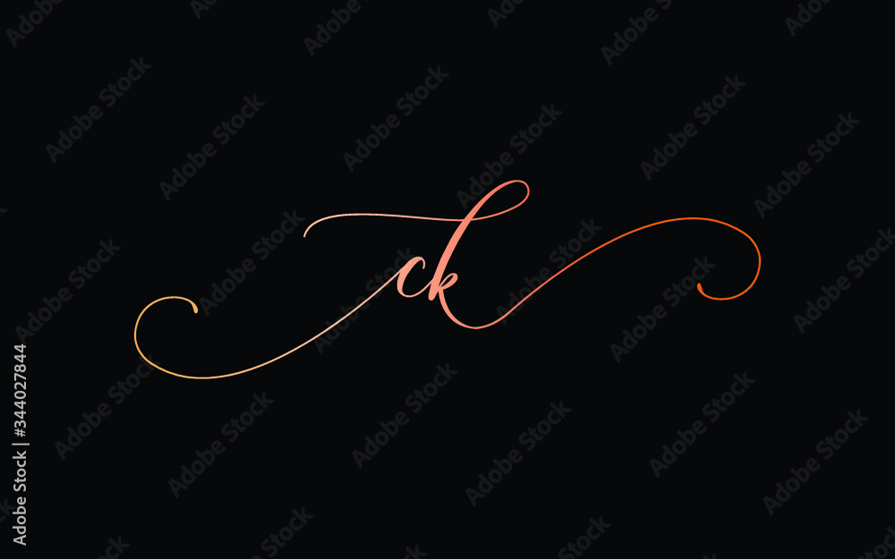 ck or c, k Lowercase Cursive Letter Initial Logo Design, Vector Template