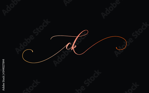 ck or c, k Lowercase Cursive Letter Initial Logo Design, Vector Template