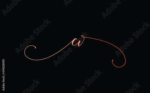 cv or c, v Lowercase Cursive Letter Initial Logo Design, Vector Template