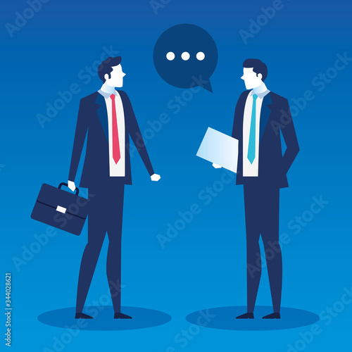 business men with curriculum vitae and suitcase searching work vector illustration design