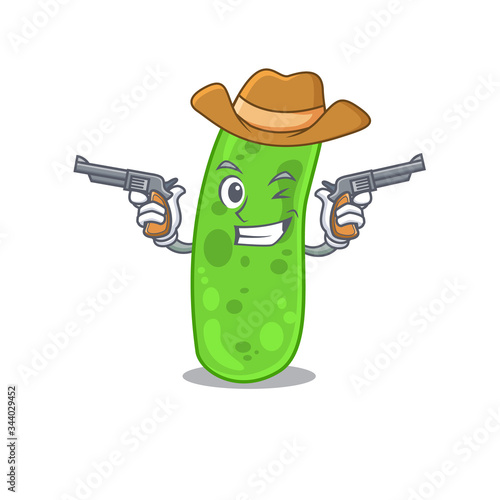 Cute handsome cowboy of propioni bacteia cartoon character with guns