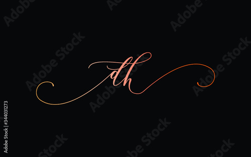 dh or d, h Lowercase Cursive Letter Initial Logo Design, Vector Template