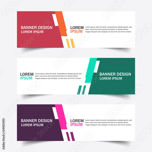 Collection red, green and purple horizontal business and corporate banner web template. Set of clean geometric abstract background with modern shapes. Simple creative cover header for website design.