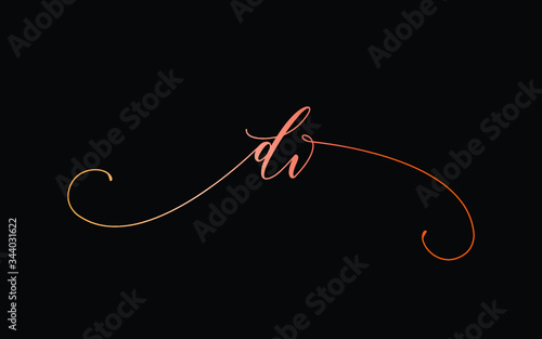 Fotografie dv or d, v Lowercase Cursive Letter Initial Logo Design, Vector Template