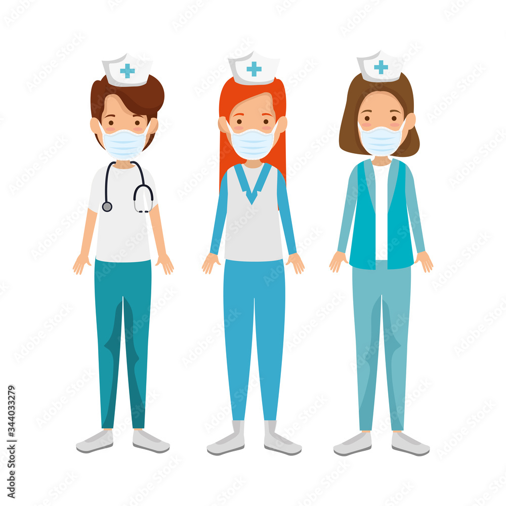 group nurse professionals using face mask isolated icon vector illustration design