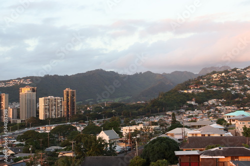 A scenic view of the mountains and homes