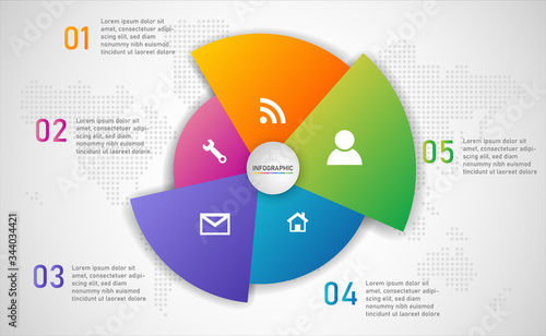 Circle infografics chart with 5 steps pie chart template. for your data presentation. EPS 10.