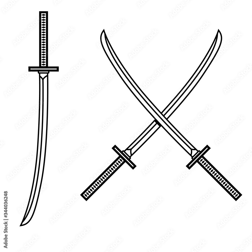 Φωτογραφία Illustration of crossed japanese katana swords in engraving style