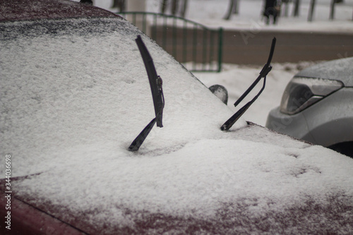 Snow on car glass