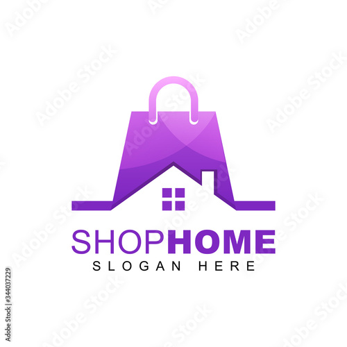 shop home gradient logo. business agency real estate logo. furniture shop logo design vector template