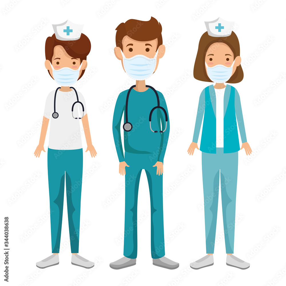 nurses with paramedic using face mask isolated icon vector illustration design nurses with paramedic using face mask isolated icon vector illustration design