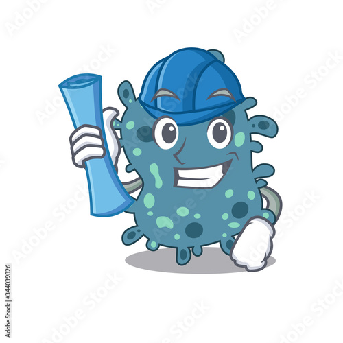 Cartoon character of rickettsia brainy Architect with blue prints and blue helmet