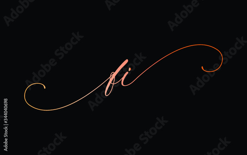 fi or f, i Lowercase Cursive Letter Initial Logo Design, Vector Template