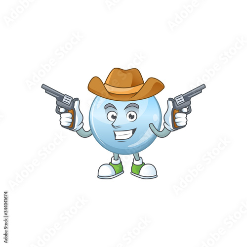 A cowboy cartoon character of collagen droplets holding guns