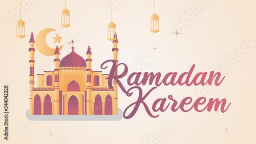 motion video animation style mosque ramadan kareem animation greeting card design. motion graphic. photo
