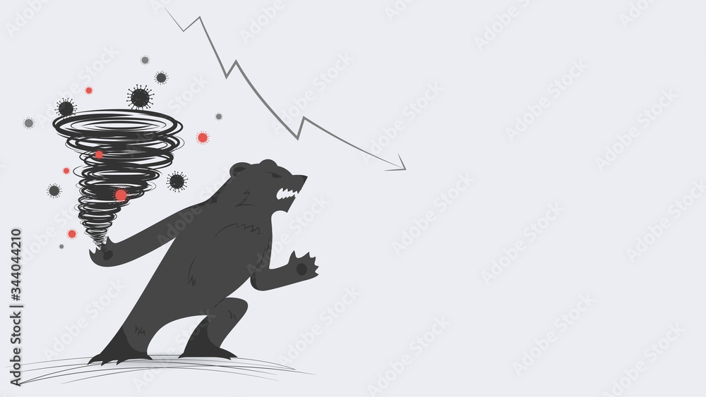 Fototapeta premium World economic crisis by corona virus illustration, a bear create perfect storm of COVID-19 disease makes everything in downturn