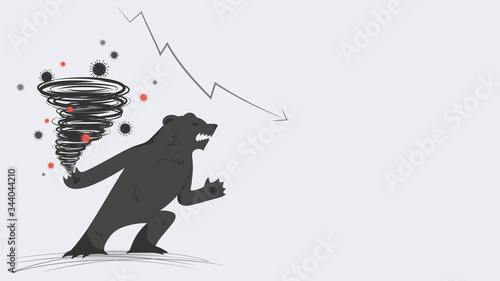 World economic crisis by corona virus illustration, a bear create perfect storm of COVID-19 disease makes everything in downturn