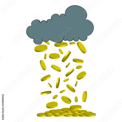 Rain of money. Coins pour out of the cloud.