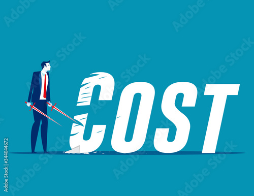 Businessman cutting cost. Reduction concept. Flat cartoon vector illustration style design