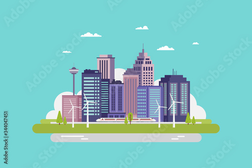 Smart city flat design with modern concept skyscrapers in the future