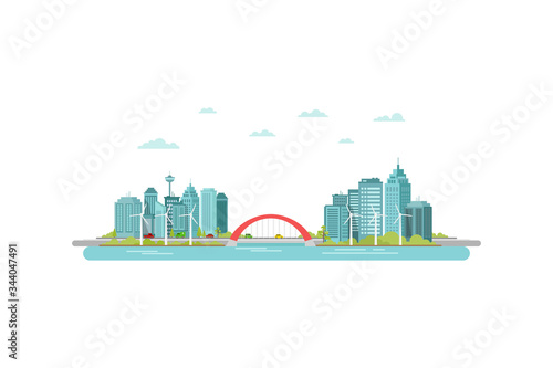 bridge in the middle of the city smart modern city concept flat design