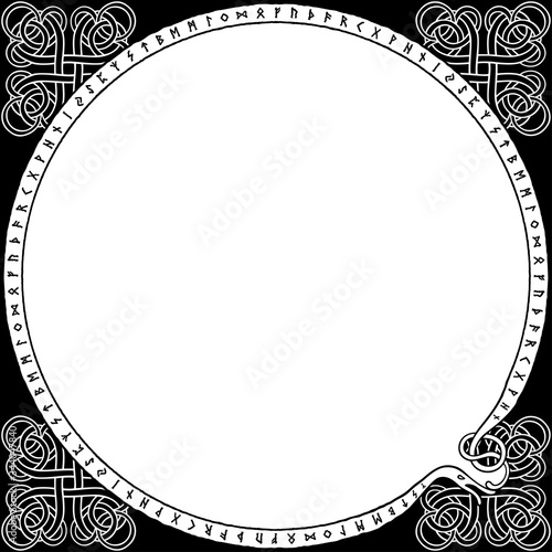 Runic round frame/ Futhark frame in nordic style with a round space in the middle
