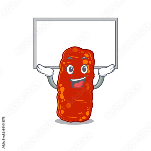 Mascot design of acinetobacter bacteria lift up a board