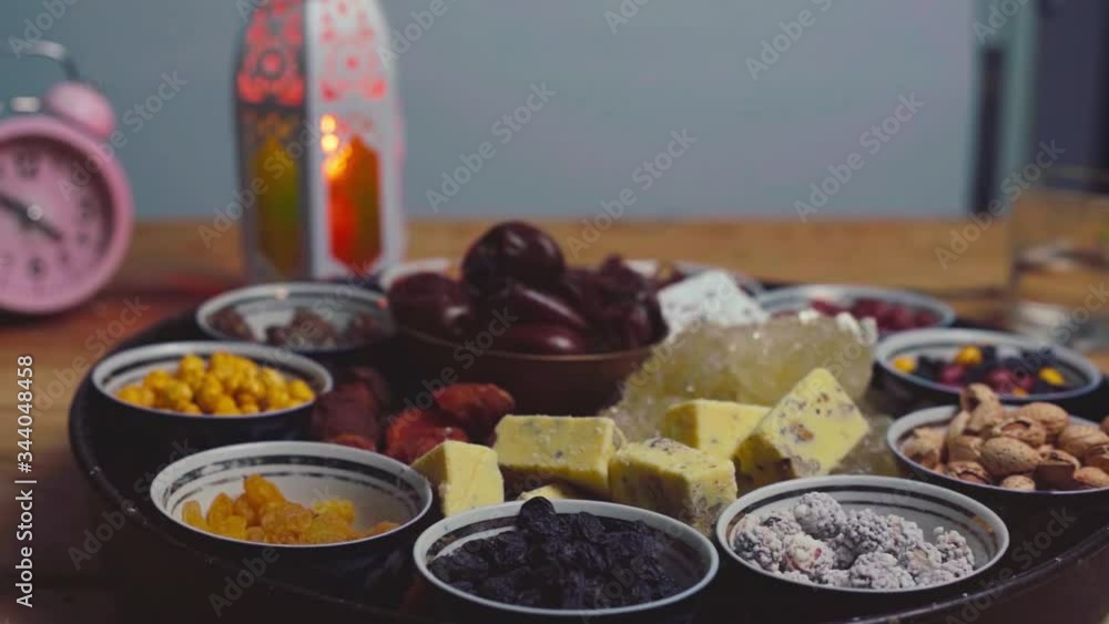 Iftar food table. Evening meal for Holy Ramadan month. Arabic cuisine. Middle eastern traditional lunch. Assorted of different snacks and sweets Iftar food table. Evening meal for Holy Ramadan month. Arabic cuisine. Middle eastern traditional lunch. Assorted of different snacks and sweets