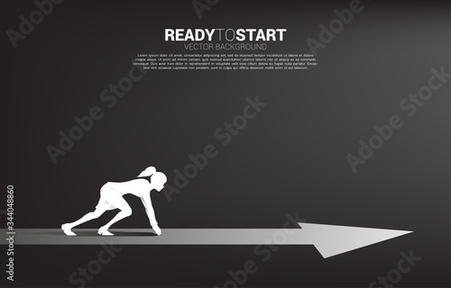 Silhouette of businesswoman ready to running forward with arrow. Concept of people ready to start career and business