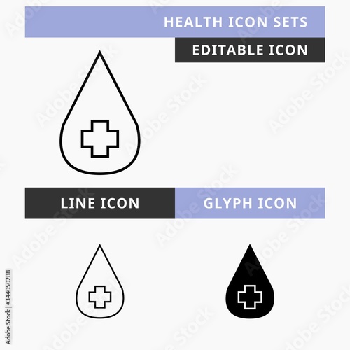 Health icons set vector design, modern editable line and  glyph icon, black color and isolated for icon presentation, website and banner