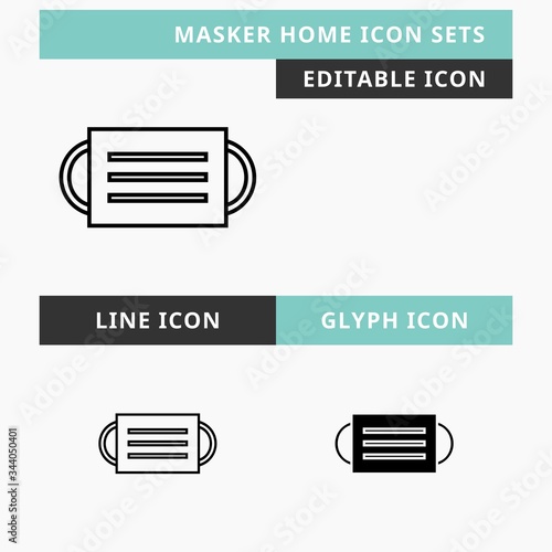 Masker icons set vector design, modern editable line and  glyph icon, black color and isolated for icon presentation, website and banner