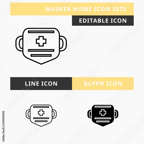 Masker icons set vector design, modern editable line and  glyph icon, black color and isolated for icon presentation, website and banner
