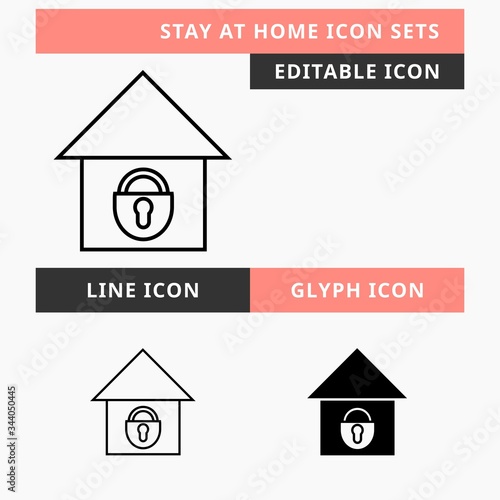Stay At Home  icons set vector design, modern editable line and  glyph icon, black color and isolated for icon presentation, website and banner