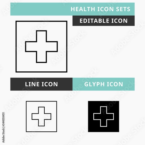 Health icons set vector design, modern editable line and  glyph icon, black color and isolated for icon presentation, website and banner