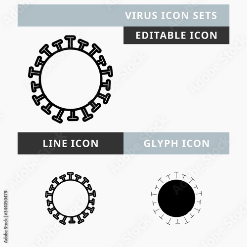 Virus icons set vector design, modern editable line and  glyph icon, black color and isolated for icon presentation, website and banner