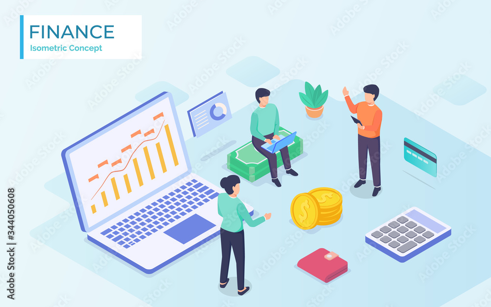 finance business analysis with team people working together with modern isometric style