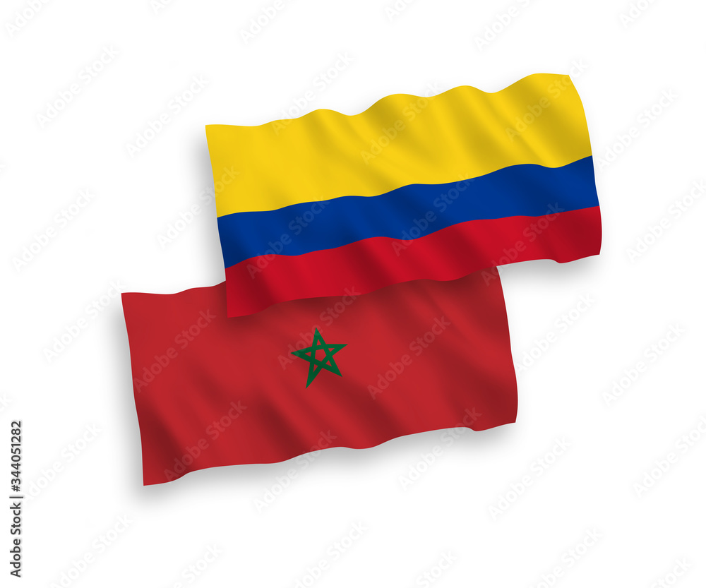 Flags of Morocco and Colombia on a white background
