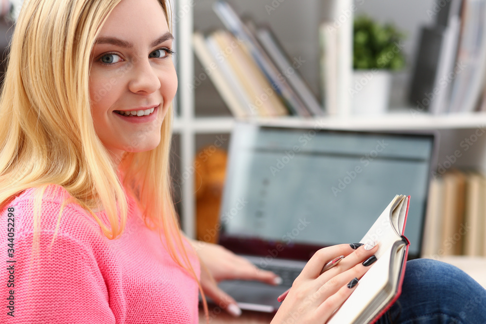 young beautiful woman read book study hard prepare for exam concept